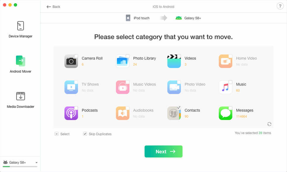 Choose Android Mover and Transfer Data