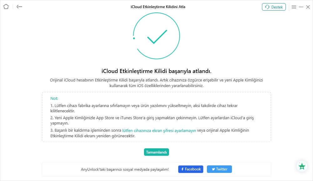 iCloud Etkinleştirme Kilidi Başarıyla Atlandı