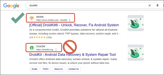DroidKit Official Site VS Clone Site 