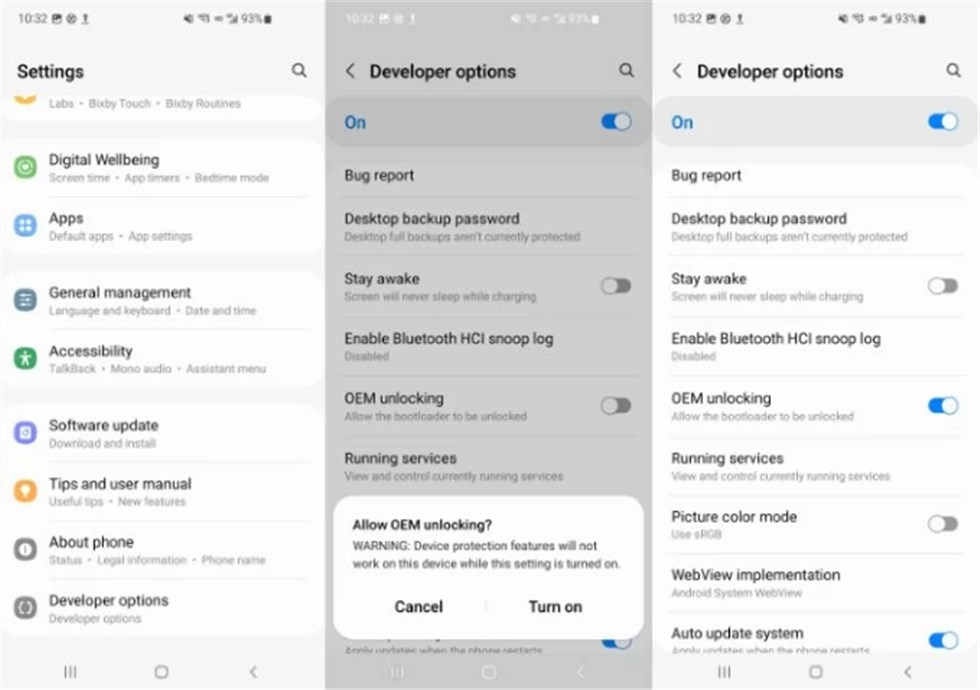Enable OEM unlocking to help bypass Google account verification