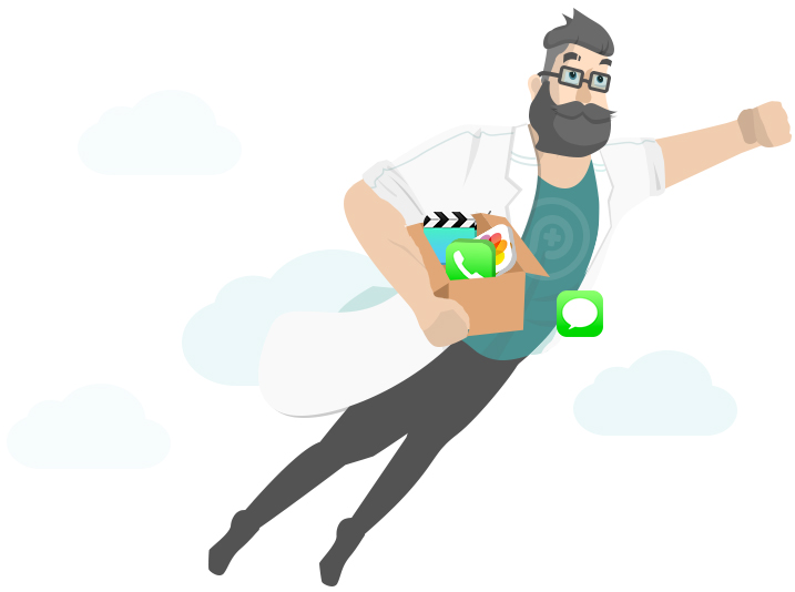Man flying with bag of food