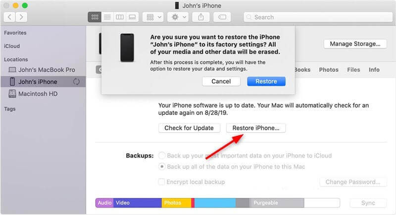 قم باستعادة صور iPhone باستخدام Finder