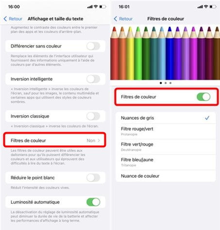 Activez les Filtres de couleurs