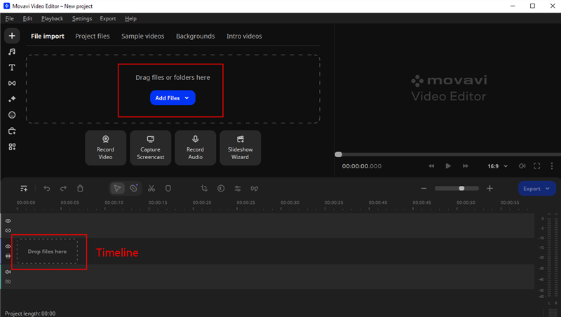 Ajouter des fichiers dans Movavi Video Editor