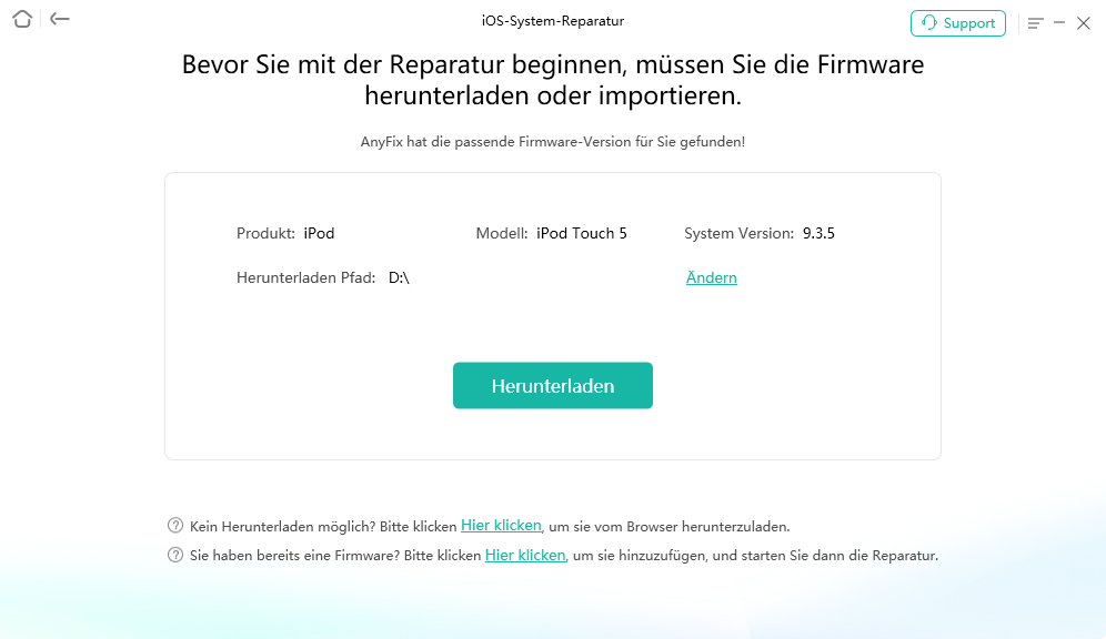 AnyFix Laden Sie die Firmware-Datei herunter