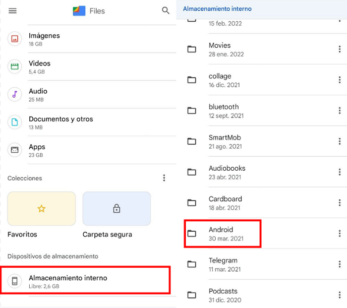 Ingresa a tu explorador de archivos > Android