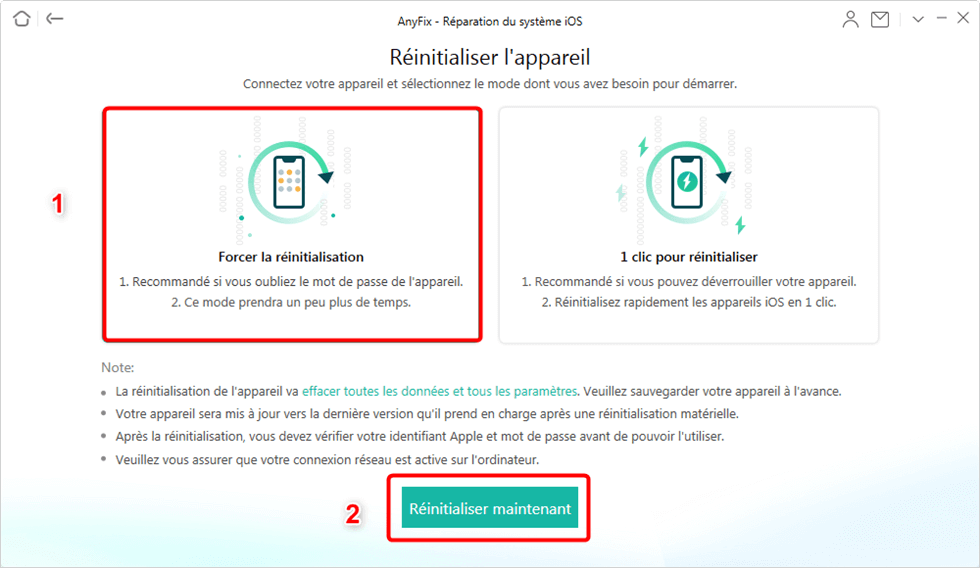 Forcer la réinitialisation sans code
