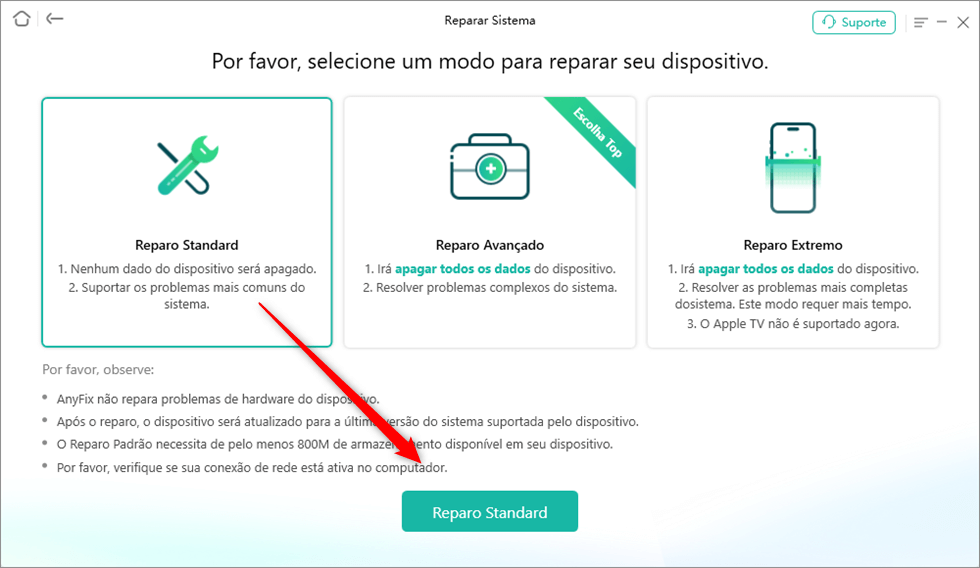 Escolha Reparo Padrão em Reparo do Sistema