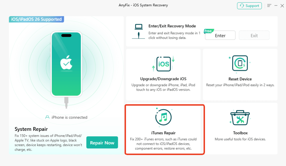 AnyFix iTunes Repair Option