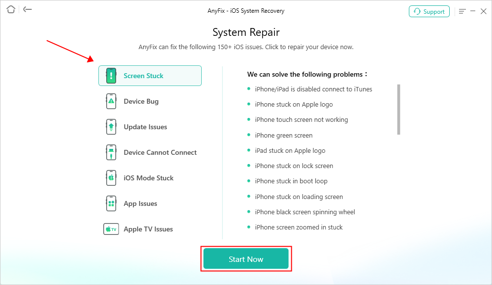 Repair Screen Stuck Issue