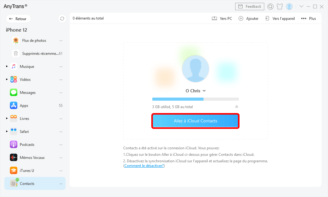 Allez aux contacts via iCloud