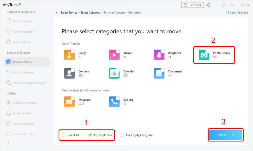 Select Photos and Transfer