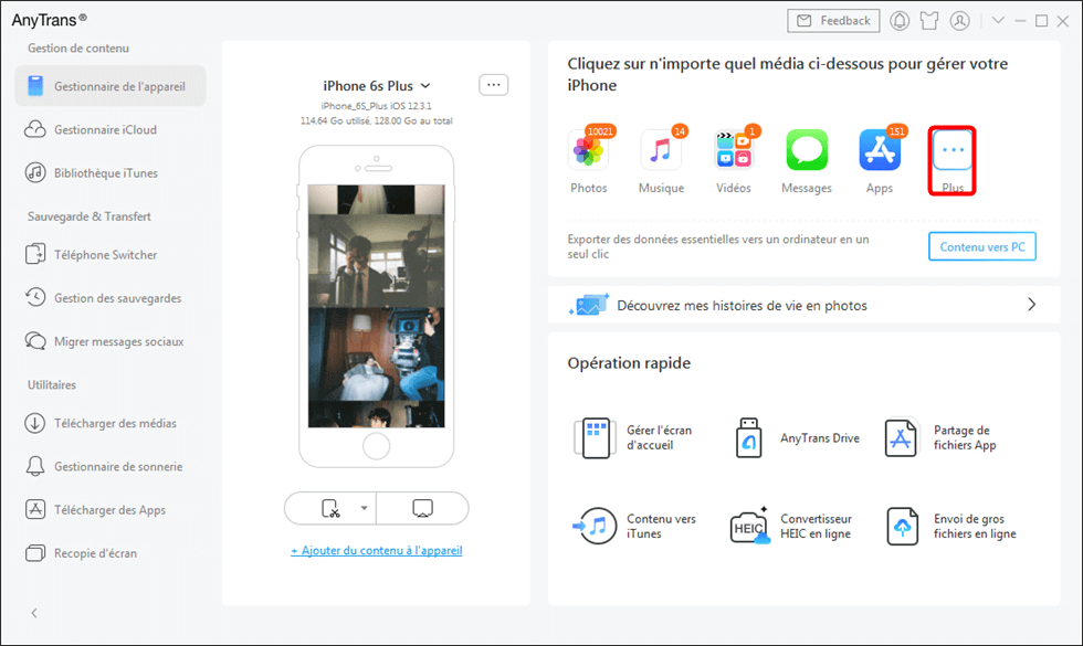 Cliquez sur Plus