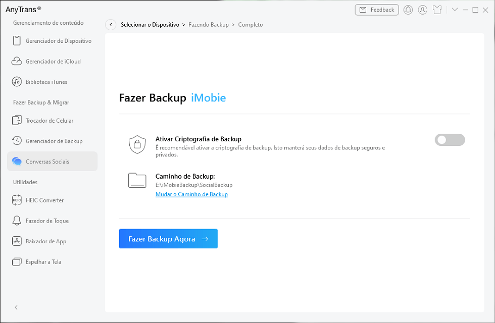 As configurações de fazer backup WhatsApp
