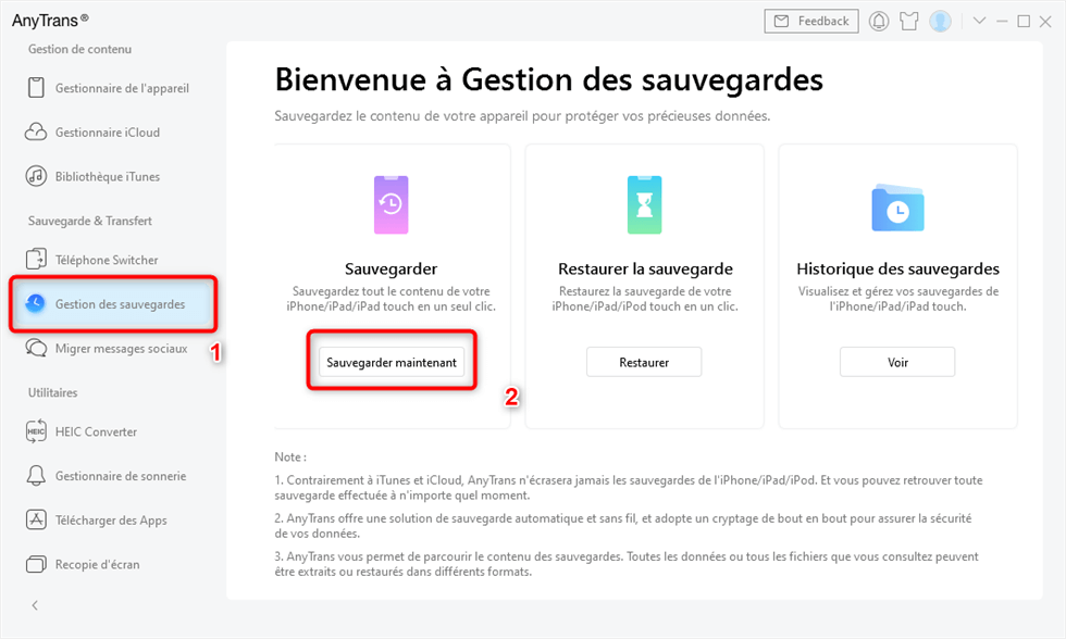 Sauvegarde des données de l’iPhone