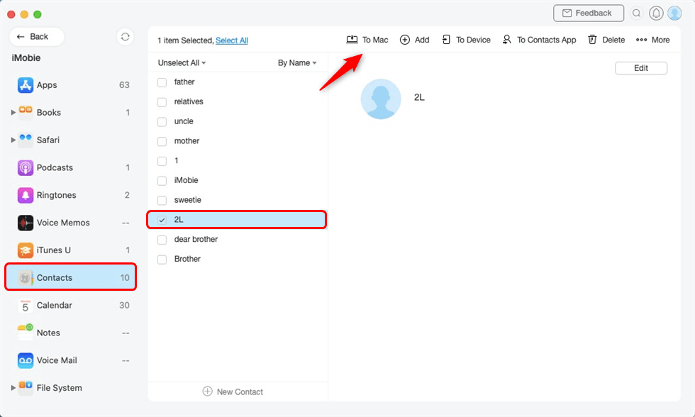 Select Contacts and Sync to Mac
