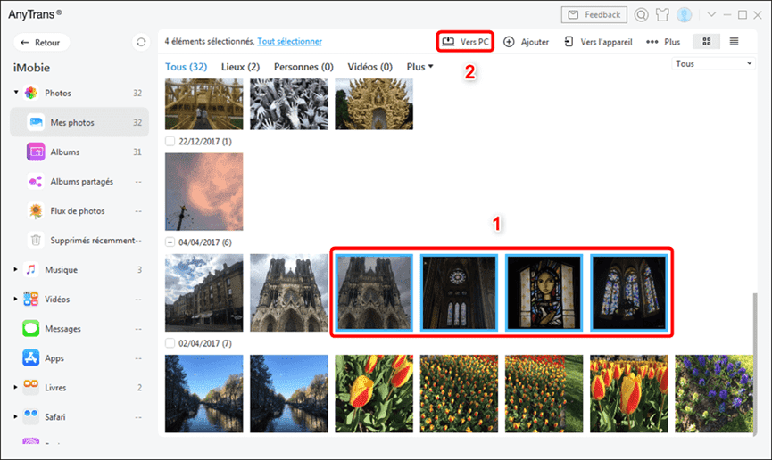 Tapez sur « Vers PC »