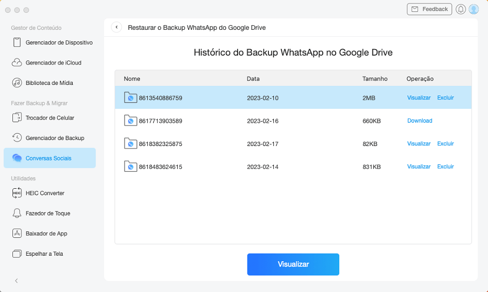 Históricos do Backup do WhatsApp no Google Drive