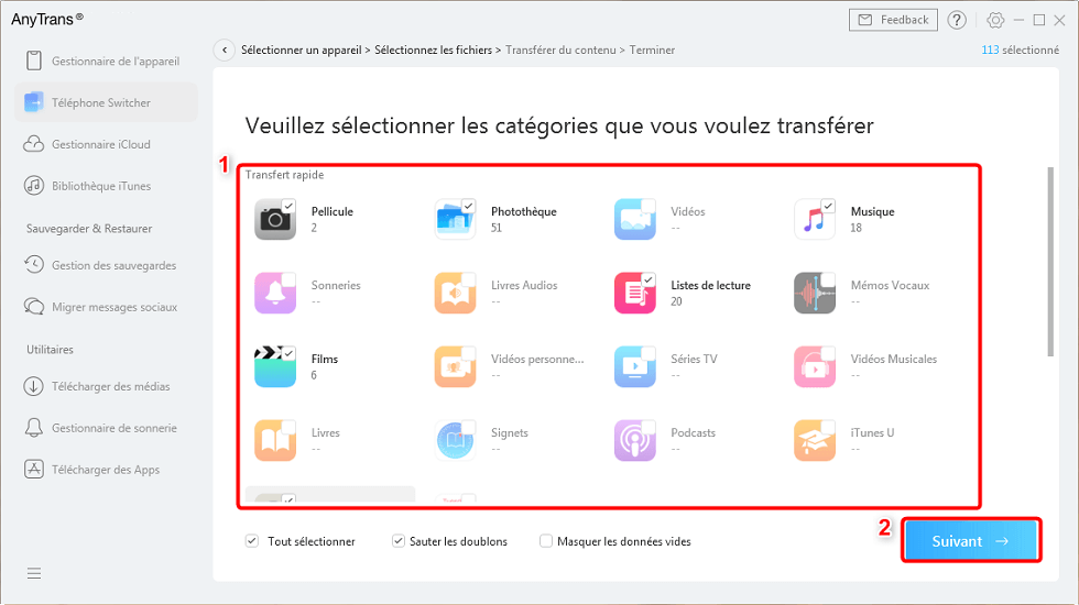 Transferer les données téléphone vers iPhone
