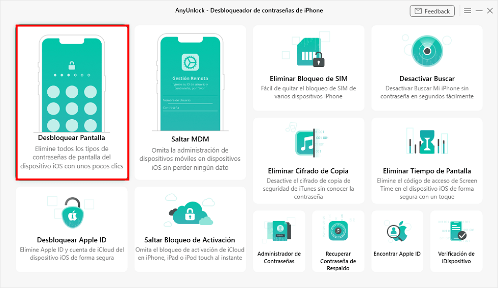 Selecciona la herramienta de Desbloquear pantalla