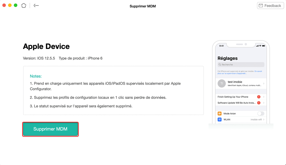 Cliquez sur Supprimer MDM