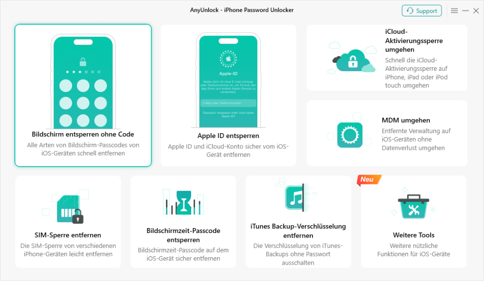 AnyUnlock-Bildschirm entsperren ohne Code