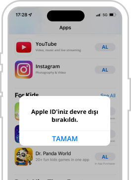Apple kimliğine sahip iPhone cihaz sınırlama metni