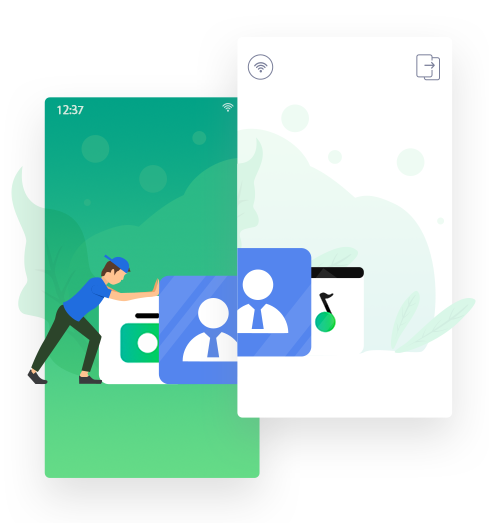 Man in front of phone with green screen