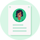 Persons face on paper with green background
