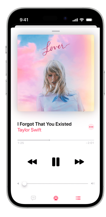 Music player on iPhone with Taylor Swift