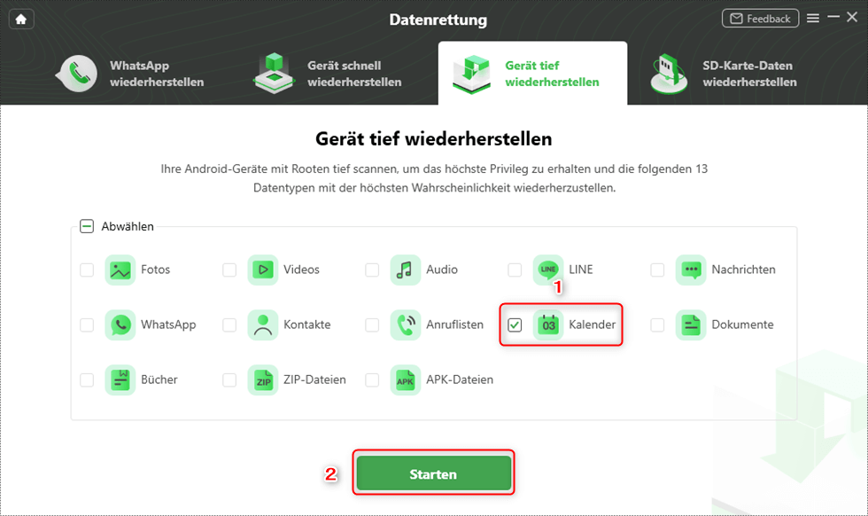 Auf Kalender klicken, um sie wiederherzustellen