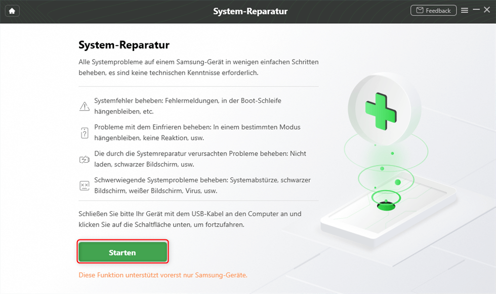 Auf „Starten“ klicken. um das Samsung-System zu reparieren