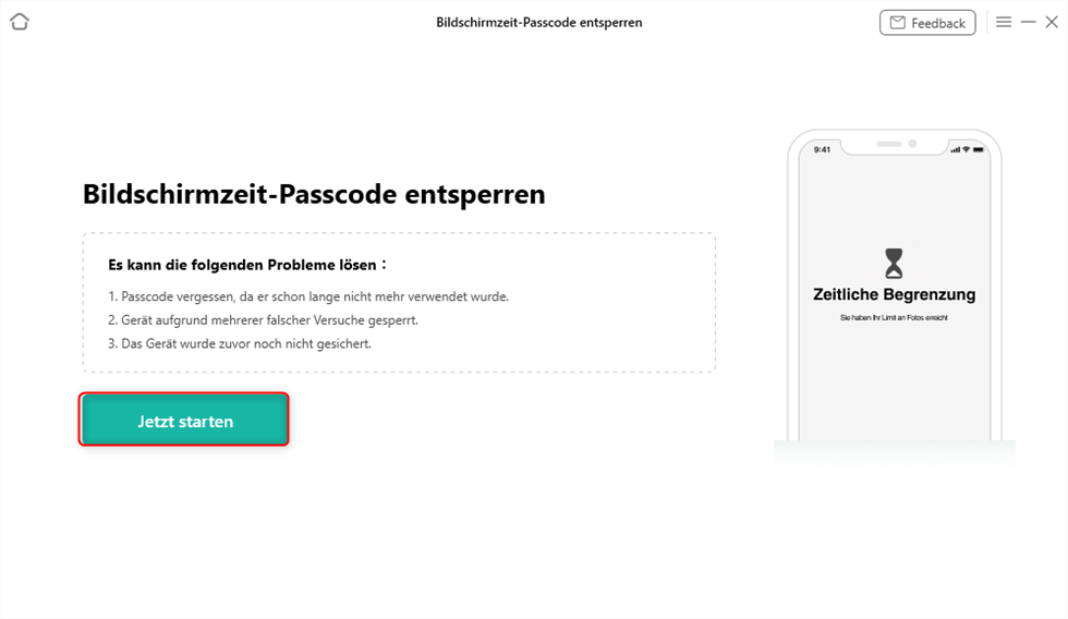 Bildschirmzeit-Passcode entsperren - Jetzt starten