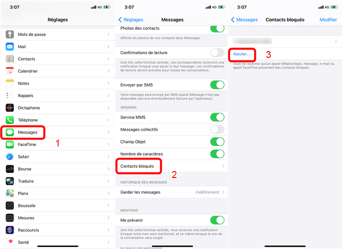 Bloquez les messages indésirables dand Réglages