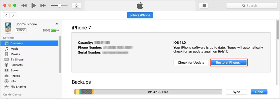 كيفية فتح قفل الايفون/الايباد باستخدام iTunes – الخطوة الأولى