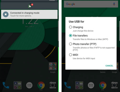 Change the USB Mode to File Transfer/MTP Mode