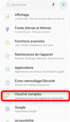 Sélectionnez Cloud et comptes
