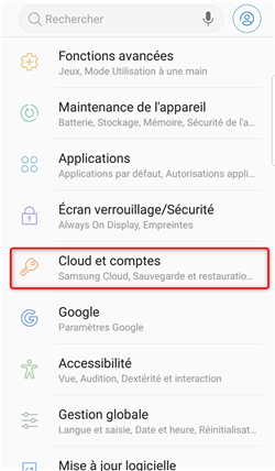 Accès aux paramètres du téléphone Samsung