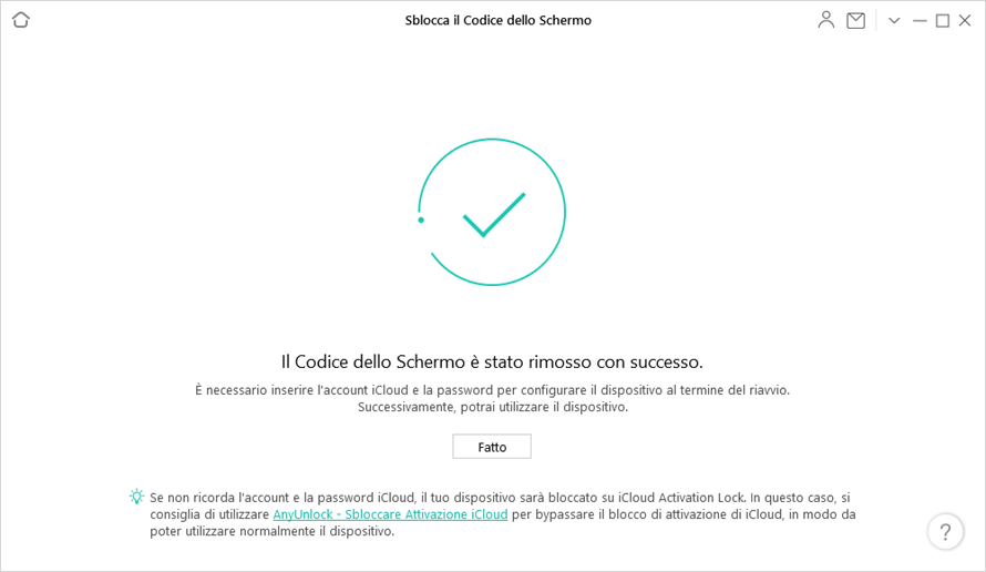 Codice di accesso dello schermo rimosso con successo