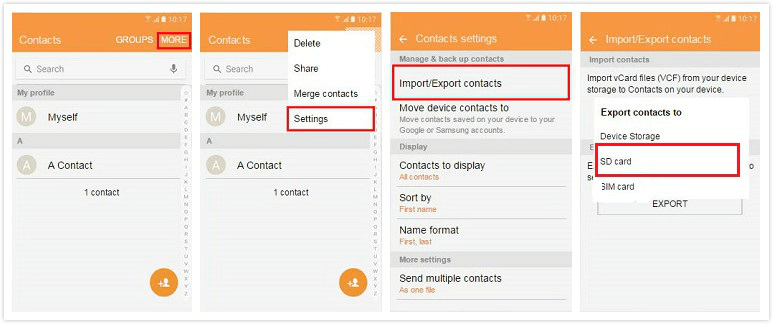 How to Copy Contacts to SD Card via Contacts