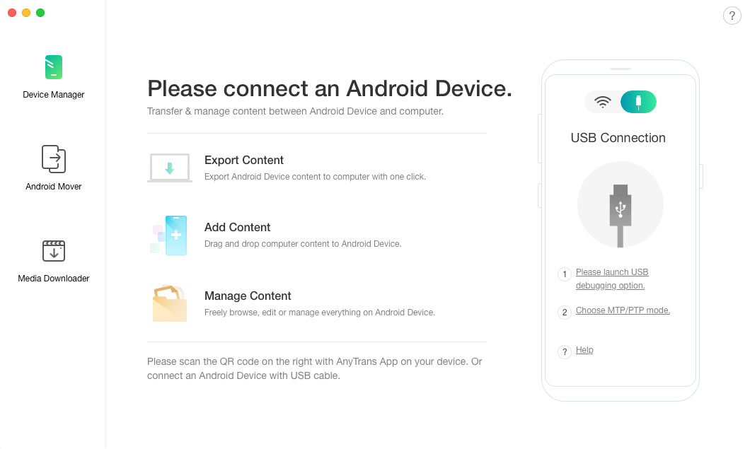 How to Copy Contacts to SD Card via AnyTrans for Android - Step 1