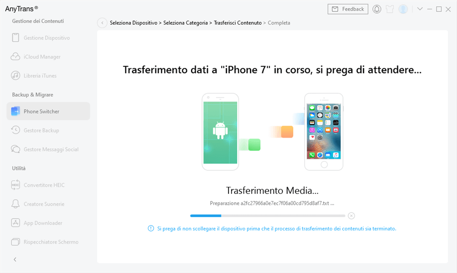 È in corso il trasferimento da iPhone a iPhone