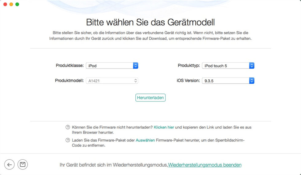 Das Herunterladen des Firmware-Pakets