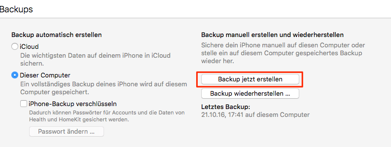 iPad Daten in iTunes Speichern