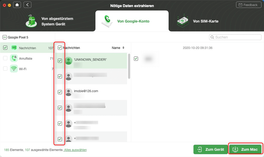 Daten von Google auswählen