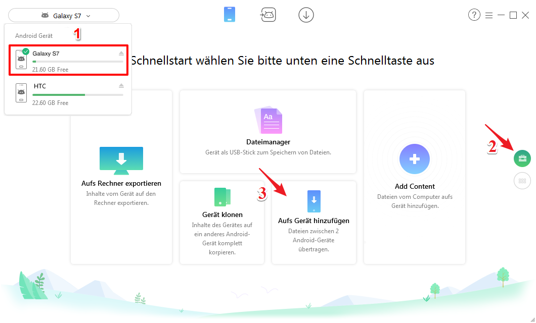 Daten von Samsung auf HTC übertragen - Schritt 1