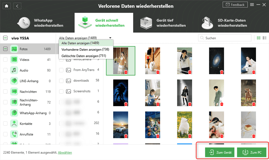 Daten wiederherstellen und exportieren