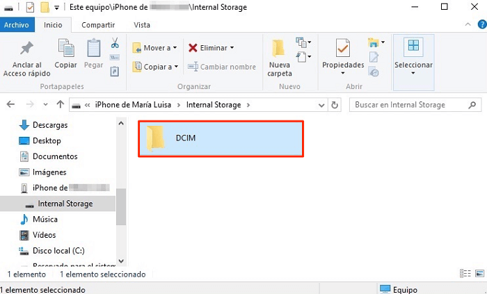 Selecciona DCIM para pasar fotos de Android a iPhone