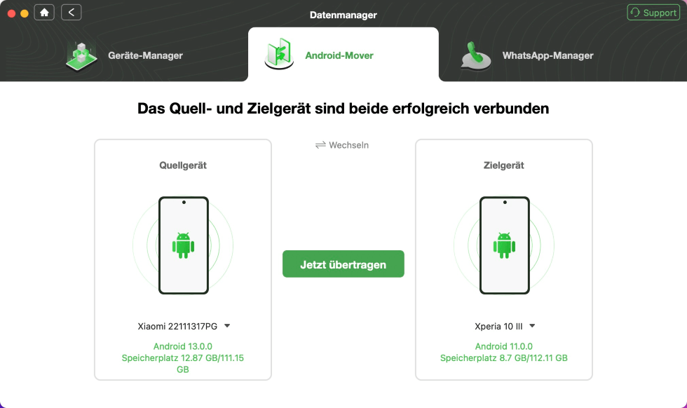 Klicken Sie auf Jetzt übertragen