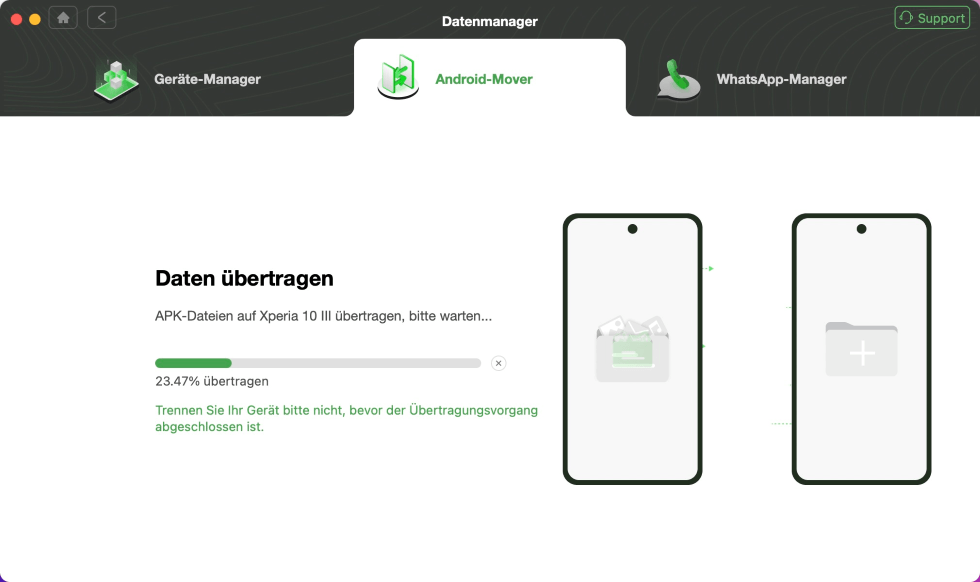 Daten übertragen, bitte warten